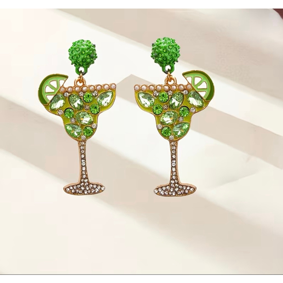 Sparkling Margarita Drop Earrings with Lime Accent - Picture 3 of 4